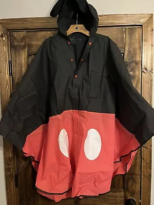 Mickey Mouse Disney World Rain Poncho Adult OS Black Red Yellow Packable W/Ears • $34.99