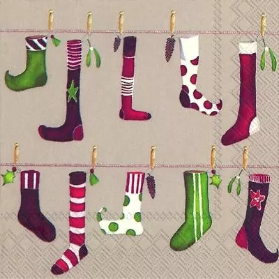 £4.99 • Buy CRAZY CHRISTMAS STOCKING Linen Paper 33cm Square  Lunch Napkins 20 In A Pack