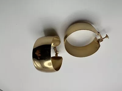 Vintage Gold Wide Napier Hoop Earrings 3.7cm X 1.9cm • $16