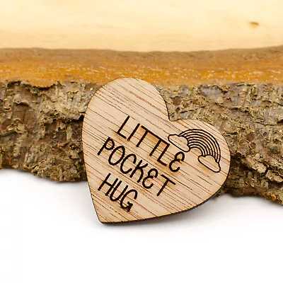 Little Pocket Hug Wood Heart Token Miss You Note Isolation Love NHS Rainbow Gift • £2.99