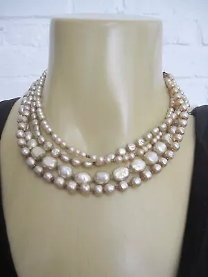 Miriam Haskell  (4) Four Strand Baroque Pearl Necklace Filigree Clasp Vintage  • $182.50