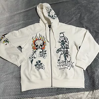 Ed Hardy Flame Skull Men's Zip Up Hoodie Color: Ivory Style: EHM1301-45 Medium • $74.99