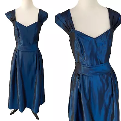 Vintage 80s Blue Tafetta Prom Party Midi Dress Small? Union Made • $41.99