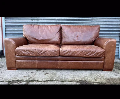 £499 • Buy Rare Vintage Halo Soho Tan Leather Sofa