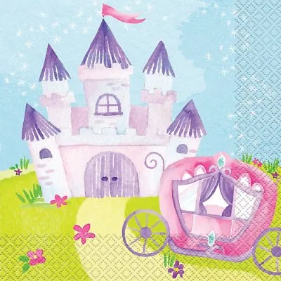 16 X Magical Princess Napkins 33cm Girls Birthday Party Tableware Supplies Pink • £2.95