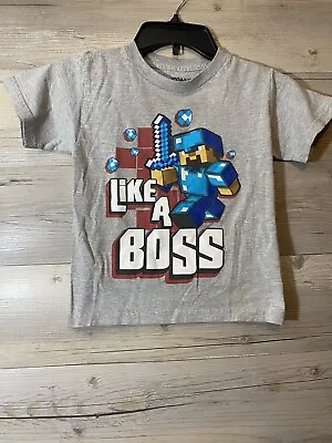 Youth Kids Mojang Minecraft Like A Boss Graphic Steve T Shirt Boys XS (4/5) • $8.49
