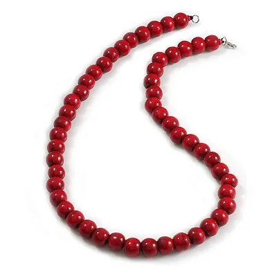 Men/Women/Unisex Cherry Red Wood Beaded Chunky Necklace - 70cm Long/15mm • £13.90