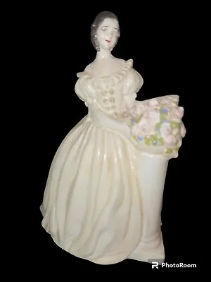 Vintage Ceramic Figurine Victorian Lady With Flowers Hand Painted 8 Inches Tall • $22.97