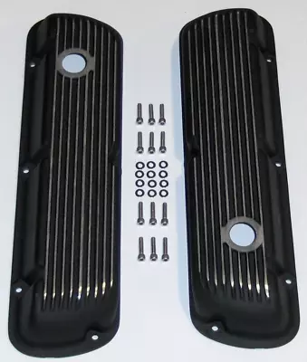 Black Aluminum V8 Ford 260 289 302 351W Finned Short Valve Covers SBF Mercury • $75.99