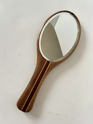 Vintage Mid Century MCM Style Oval Teak Wood W/Inlaid Hand Mirror Beveled Glass  • $39.99