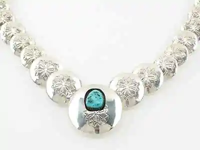 Vintage Sterling Silver Blue Turquoise Disc Reversible Necklace • $667.88