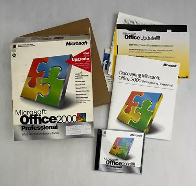 Microsoft Office 2000 Professional Full Retail W/Key 2 CDs Box & Manual • $24.99