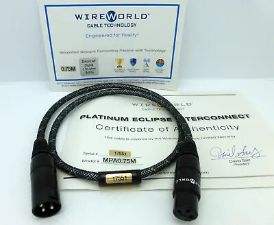 $274.99 • Buy Wireworld Micro Platinum Eclipse 7 Balanced Digital Audio XLR AES/EBU 0.75m 