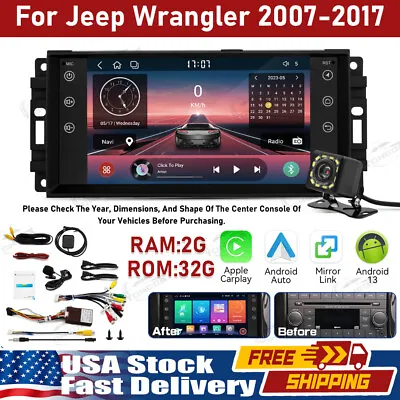 For Jeep Wrangler 2007-2017 Car Stereo Radio CarPlay Android 13 GPS Navi WIFI BT • $153.25