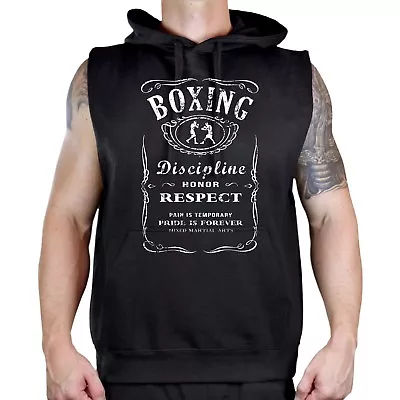 Men's Boxing Whiskey Label Black Sleeveless Vest Hoodie MMA Fighting Kickboxing • $23.99