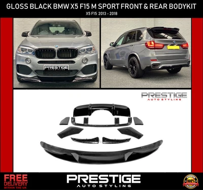 £289.99 • Buy Gloss Black Bmw X5 F15 M50d 30d Aero Body Kit Front Lip + Rear Diffuser