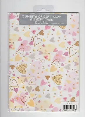 £2.69 • Buy HEARTS WRAPPING PAPER Wedding, Anniversary 2 SHEETS AND 2 GIFT TAGS Simon Elvin