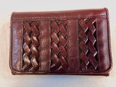 Vintage Etienne Aigner Oxblood Red Leather Bi Fold Wallet Braided Snap Zip • $24.99