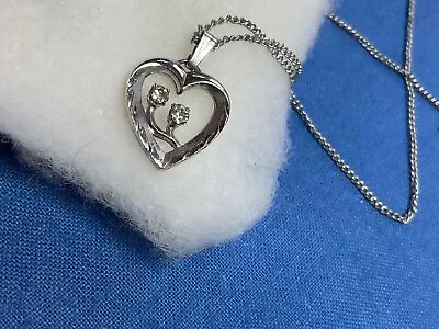 Vintage Sterling Silver Heart  Pendant W/ 18” Chain Pretty! Dainty! Elegant! • $10