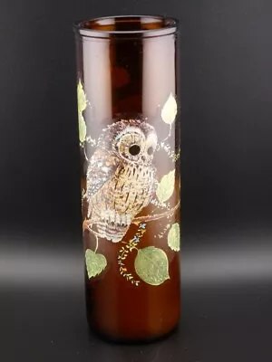 Vintage Halloween Fall Brown Glass Owl 8 7/8  Candle Pillar • $10