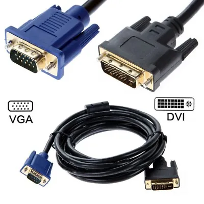 0 - 5m DVI 24+5 Dual Link DVI-I To 15 Pin VGA D-Sub Video Cable Adapter Convertr • £2.20