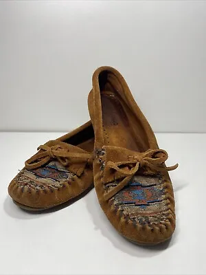 Minnetonka Shoes Womens Size 7.5 El Paso Moc II Suede Flats Moccasin Aztec • $19.97