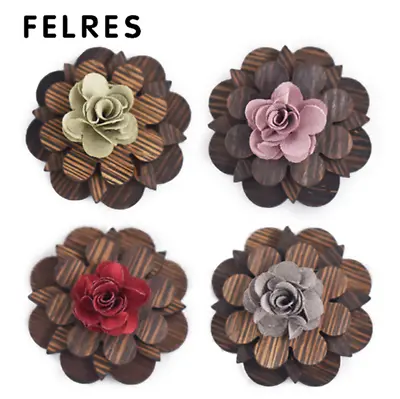 Handmade Men Women Wooden Flower Brooch Lapel Wedding Party Fashion Boutonniere  • $4.09