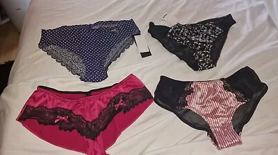 4 Pairs Satin Knickers Panties Briefs Sexy 12 M LA SENZA Pink Blue Black FreeP&P • £9.99