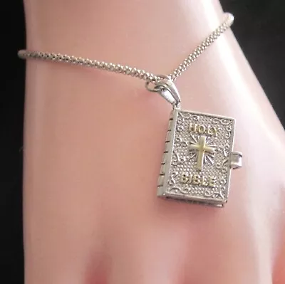 Vintage 925 Sterling Silver Charm Bracelet W/ Lord's Prayer Bible Charm ~ 6  • $20