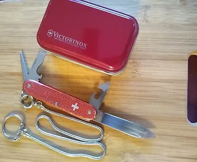 VICTORINOX Old Cross Red Alox Swiss Army Knife; Set W/Orig. 18  Tether & Tin Box • $120