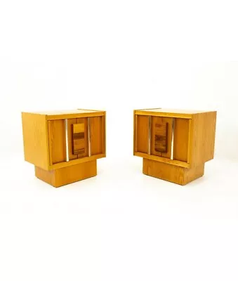 Mid Century Brutalist Oak Rosewood And Chrome Nightstands - Pair • $1447