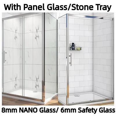 Shower Enclosure And Tray Sliding Door 6/8mm Walk In Cubicle  Glass Screen Panel • £229
