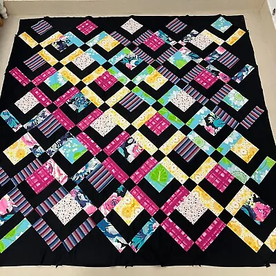 Handmade Harlequin Charm Cotton Patchwork Quilt Top/topper Free Shipping 86x86  • $34.99