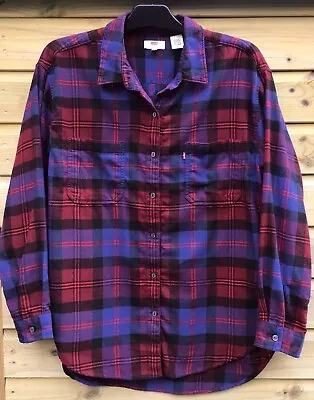 LEVI’S Ladies Red/Blue Check Brushed Cotton Blend Shirt Size M • £12