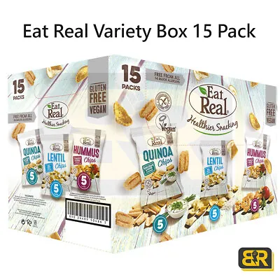 Eat Real Variety Box Quinoa Lentil Hummus Gluten Free Crisps Chips Vegan 15 Pack • £15.99