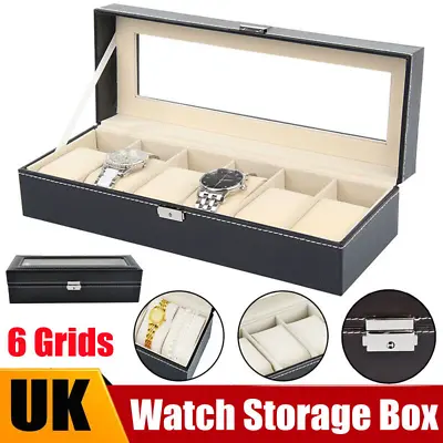 £9.95 • Buy 6 Grids Mens Watch Box Case Organizer For Jewellery Storage Glass Display Case