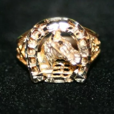 14K Gold HORSESHOE / HORSE RING  - Size 7 - 6.41 Grams - VERY NICE !! • $300