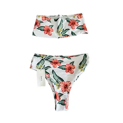 ZAFUL Women's Hibiscus Bandeau Top High Waist Two Piece Bikini Swimwear • $10.50