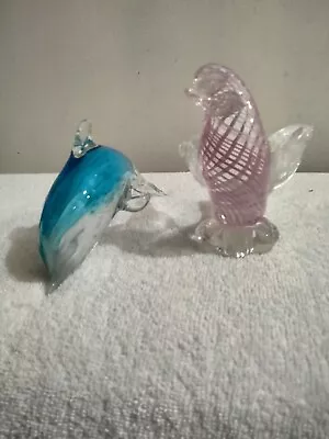 Murano Style Art Glass Set Blue Dolphin And Pink Bird Beautifully Colored  New • $23