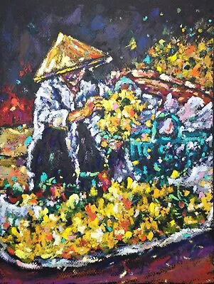 Original Oil Pastel Painting Flowers Artwork Vietnam Painting 12 X9.5  • $65