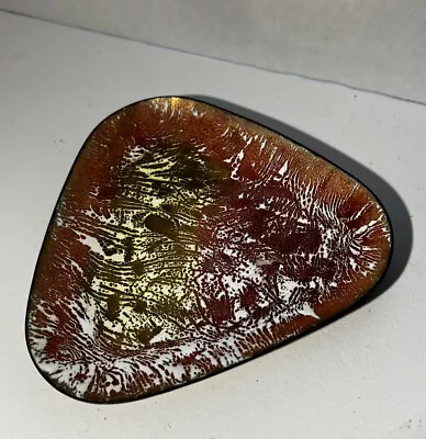 Vtg MCM Enamel Over Copper Trinket Dish  Abstract  5” Triangular Shape • $16.42