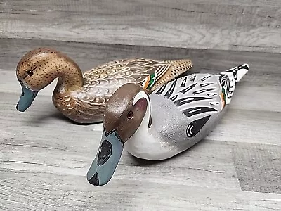 Hand Carved & Painted Wisconsin Folk Art Hollow Pintail Duck Decoy Pair • $79.95