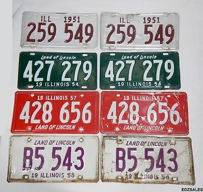 Vintage License Plate Set - 1951/1954/1957/1958 Illinois Plates • £115.65