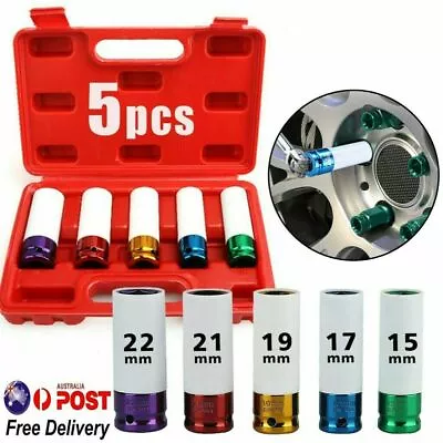 $28.49 • Buy 5Pcs Alloy Wheel Nut Thin Wall Deep Impact Socket Set 1/2  Drive 15-22mm AU