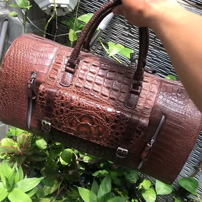 Real Crocodile Alligator Leather Skin Brown Duffle BagTravel Luggage Sport Bag • $890