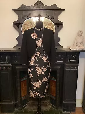 Jacques Vert Floral Orchid Wedding Outfit Dress Jacket Corsage Size 14/16 • £25