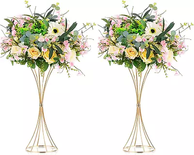 2 Pcs Wedding Centerpieces For Tables 19.7In Tall Metal Flower Trumpet Vase Go • £118.51