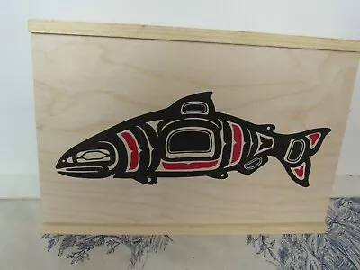 Wooden Pacific Northwest Fish Patterned Wood Trinket Box • $24.99