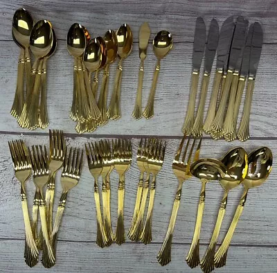 Home Concepts Gold Plated Stainless Steel Flatware Japan 54 Pc Service For 8 MCM • $64.99