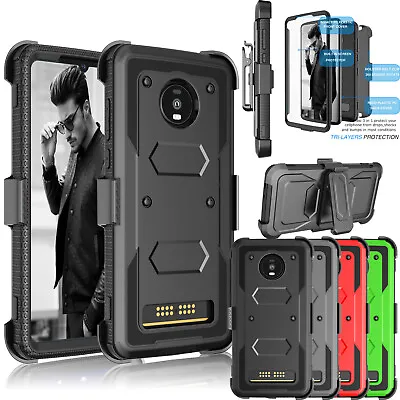 $8.98 • Buy For Motorola Moto Z4 Case Belt Clip Holster Cover With Built-in Screen Protector